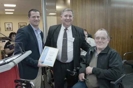 (L-R) Damian Richmond, Community Development Manager Bank Australia. Trevor Carroll, Executive Officer, Disability Justice Advocacy and Brian Caccianiga