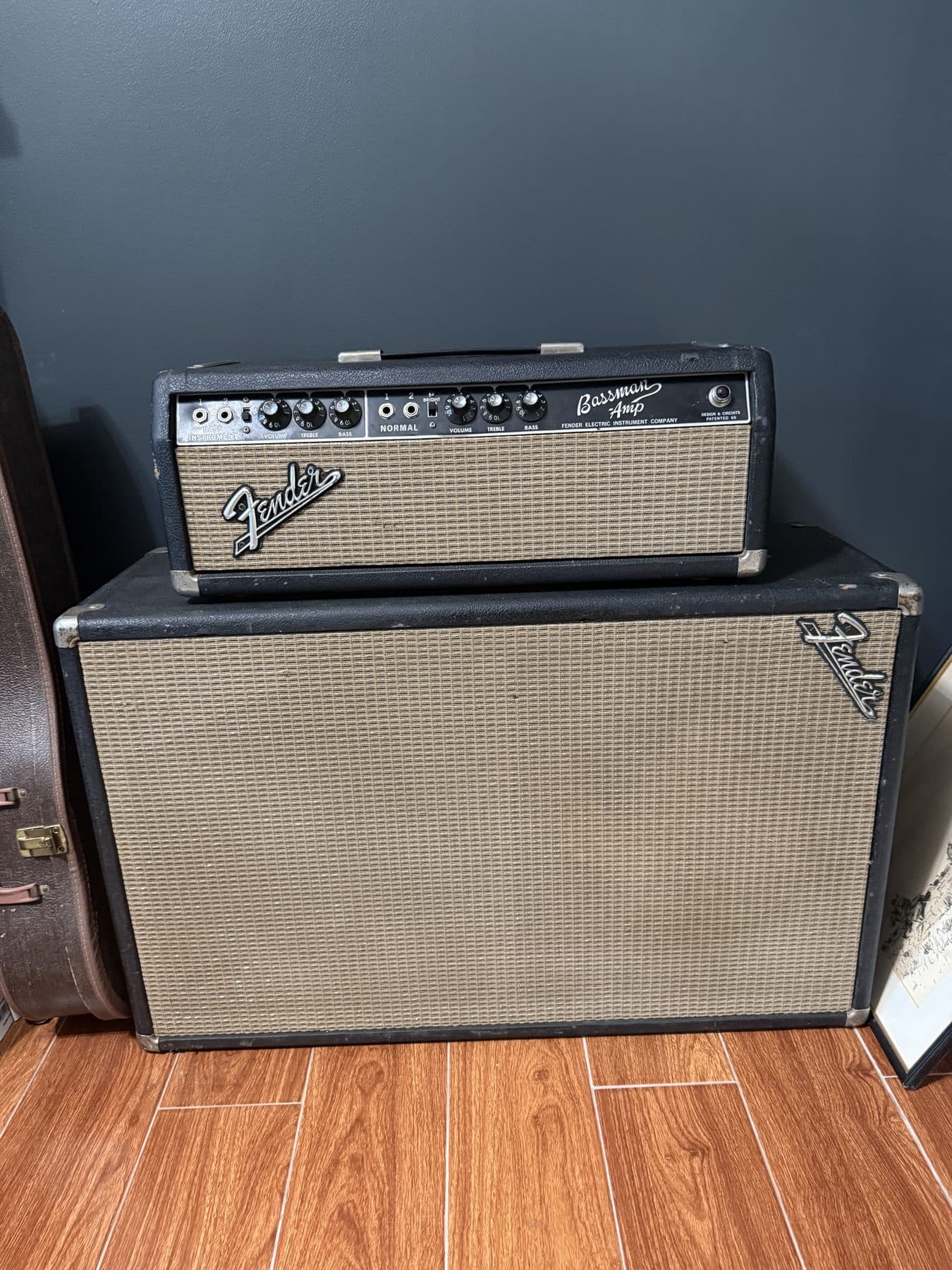 Vintage Fender Bassman head on a 2x12 cabinet